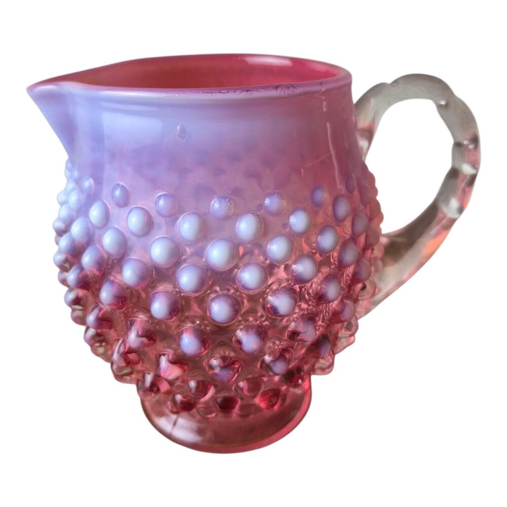 Fenton Cranberry Opalescent Hobnail Pitcher 4.5” Tall VTG Milk Squat 1941-1955